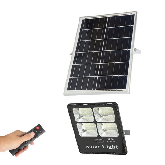 REFLECTOR SOLAR LED CUERPO ALUMINIO NEGRO 300W BATERIA LiFePo4 25AH