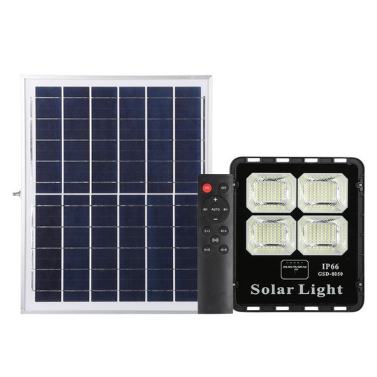 REFLECTOR SOLAR LED CUERPO ALUMINIO NEGRO 50W BATERIA LiFePo4 10AH