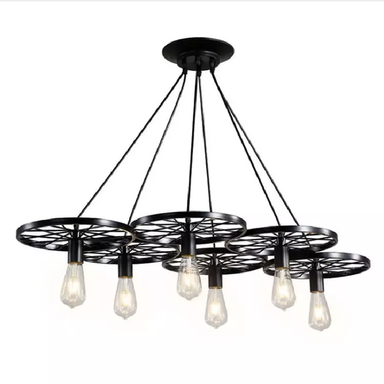LÁMPARA COLGANTE RUEDAS ESTILO CANDELABRO (CON AMPOLLETAS)